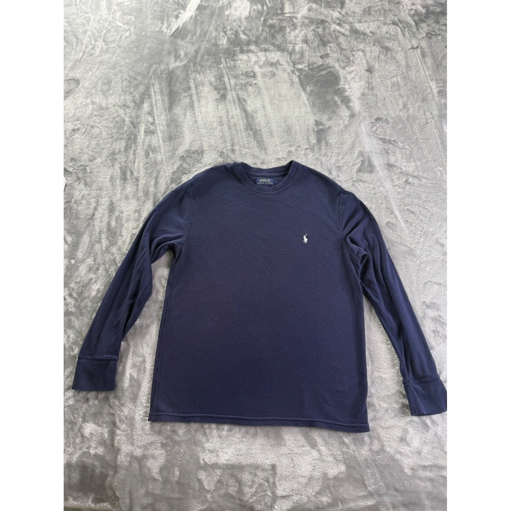 Polo Ralph Lauren Men's T-Shirt L Blue Waffle Knit Texture Shirt Large Navy